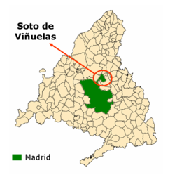 Localización del Soto de Viñuelas en la Comunidad y término municipal de Madrid.